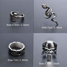 12 pcs vintage punk rings Dragon, snake, claw, skull, octopus, eagle, cross etc Retro silver black punk ringAlloy material, will not turn your fingers colorOxidation-free polishing on the ring surface.Cross size: 2.8inchSkull size: 3inchEagle ring is small, 2.6 inches, adjustableAdjustable Punk Rings SetGothic Stackable Open Rings for Women Men Black Metal Skull Ring Symbolic Style, Symbolic Black Metal Skull Ring, Vintage Black Metal Skull Ring, Black Skull Rings In Punk Style, Black Skull Rings Punk Style, Punk Style Black Skull Rings, Silver Grunge Rings For Halloween, Punk Style Metal Rings, Punk Rings