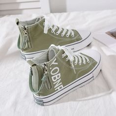 Color: Green, size: 35 Female Packing List, Silver Wedding Shoes, Navy Blue Shoes, Shoes Purple, Zippers Fashion, All Black Shoes, Fur Shoes, Korean Fashion Casual, Black High Tops