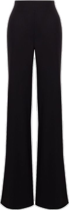 Wide Leg Bottoms With Contrast Trim For Work, Workwear Pants With Contrast Trim, Black Wide Leg Pants With Elastic Waistband, Workwear Bottoms With Contrast Trim, Workwear Straight Leg Bottoms With Contrast Trim, Straight Leg Bottoms With Contrast Trim For Work, Straight Leg Workwear Bottoms With Contrast Trim, Chic Black Bottoms With Straight Hem, Wide Leg Pants With Elastic Side Panels For Work