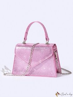 Bird in Bag - Fashionable Sequin Detail Flap Square Bag Trendy Pink Party Bags, Glamorous Square Shoulder Bag, Trendy Pink Shoulder Bag For Party, Pink Evening Satchel, Trendy Party Satchel Bag, Trendy Party Satchel Evening Bag, Trendy Rectangular Satchel For Party, Trendy Satchel Evening Bag For Party, Trendy Pink Evening Bag