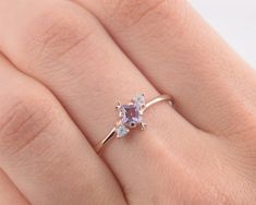 Dainty & elegant 14k rose gold square cut purple amethyst promise ring for her, Unique delicate geometric womens amethyst engagement ring WE OFFER UNLIMITED PERIOD INSTALLMENTS PLAN This is a beautiful, stunning, feminine ring that works well for all occasions, styles, and ages. You will love it! Ring information: Main stone: Amethyst Approximate size: 4*4mm Accent stones: White cubic zirconia Metal type: Silver Metal stamp: 925 Sterling Silver Installment Payments We offer installment payme Rose Gold Cz Ring, Plain Gold Wedding Bands, Rose Gold Square, Amethyst Engagement Ring, Fantasy Ring, Wedding Bands For Her, Promise Ring For Her, Amethyst Ring Engagement, Dainty Band