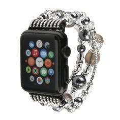 PRICES MAY VARY. 【Fashion design】Agate pearl bracelet compatible with apple watch band perfect combination, It makes your watch more like a fashion colorful jewelry bracelet than a normal watch. It is a beautiful art, increase your beauty, enjoy your life. 【Size】Compatible with apple iWatch bands 42mm/44mm/45mm/49mm: 5.7—6.9inch (145-175mm) wrist. Each strap is handmade,This watch band stretches naturally through the elastic, it will be comfortable around your wrist. According to our statistics, Black Apple Watch, Black Apple Watch Band, Band Stretches, Iwatch Apple, Black Apple, Elastic Rope, How To Make Rope, Cool Gifts For Women, Colorful Jewelry