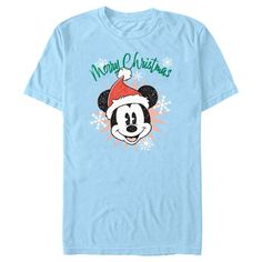 Who knew that dressing "mousey" could be so cute!? Celebrate Walt Disney's most iconic character this holiday season with this officially licensed Mickey Mouse & Friends Distressed Christmas Mickey Men's Graphic T-Shirt! This tee features a distressed graphic of retro Mickey Mouse smiling and wearing a Santa hat, snowflakes, and "Merry Christmas," written above him. Dress in style this holiday season with a new graphic tee today that is perfect for your next Christmas trip to Disneyland! Themed Christmas Tops With Graphic Print, Christmas Themed Tops With Graphic Print, Christmas Themed Short Sleeve Tops, Themed Christmas Graphic Print Tops, Christmas Themed Graphic Print Top, Disney Crew Neck Holiday Tops, Christmas Themed Graphic Print T-shirt, Disney Cotton T-shirt For Winter, Disney Christmas T-shirt For Fan Events