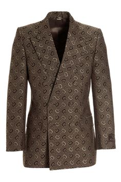 Wool and cotton blazer jacket with beige and brown 'Maxi' horsebit pattern, with double breast style with button closure, "Gucci 1921 Metadatamorphii", peak lapels and pleated shoulders. Color: Brown Size & Fit: True to size fit Composition: 70% cotton 30% wool Made in: Italy SKU: 705284ZAKIV9549 Our Products Are 100% Genuine. In All Cases We Stand By The Authenticity Of Every Product Sold On Our Site. Tailored Gucci Outerwear For Spring, Gucci Classic Blazer For Spring, Classic Gucci Blazer For Spring, Luxury Gucci Blazer For Spring, Gucci Tailored Double-breasted Blazer, Designer Sport Coat With Notch Lapel, Designer Brown Blazer With Buttons, Designer Tailored Brown Blazer, Gucci Formal Blazer For Fall