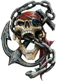 an image of a pirate skull with two crossed swords on it's shoulder and another skull in the middle