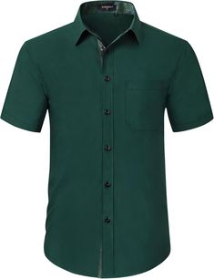 Men's Short Sleeve Shirt with Pocket - B1-GREEN2 White Suspenders, Contrast Dress, Dress Shirt And Tie, Shirt With Pocket, Mens Clothing Store, Short Sleeve Dress Shirt, Button Down Shirt Mens, Mens Short Sleeve Shirt, Formal Business