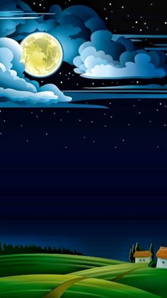 an image of a night scene with the moon in the sky and clouds above it