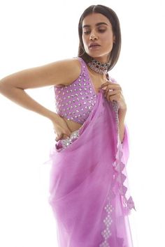 Mauve Mirror Saree And Blouse