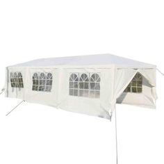 a large white tent with windows on the sides and sidewalls, isolated against a white background