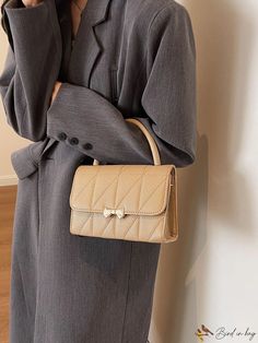 BirdinBag - Chic Flap Handbag: Bow Decor, Adjustable Strap Elegant Satchel Baguette Bag For School, Elegant School Satchel With Double Handle, Elegant Shoulder Baguette Bag For School, Elegant School Shoulder Baguette Bag, Elegant Beige Satchel With Single Handle, Elegant Beige Bag With Single Handle, Elegant Beige Bags With Single Handle, Elegant Beige Single Handle Bag, Elegant Beige Single Handle Bags