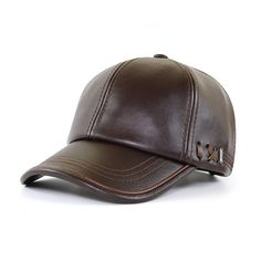 PRICES MAY VARY. ADJUSTABLE FIT: Men's Leather Baseball Cap with Adjustable Strap，Featuring an adjustable strap in the back allows for a customized fit whether wearing a helmet or not. One size fits most. TOP GRAIN LEATHER: Made from premium quality black leather that is durable yet soft and flexible. The leather will age beautifully with use. CLASSIC BASEBALL STYLE: The classic 6 panel construction and curved bill deliver a timeless baseball cap look that is great for everyday wear or casual outings. ALL DAY COMFORT: The leather material and adjustable fit allow the hat to move with you for comfort during any activity from casual days to long motorcycle rides. GREAT GIFT IDEA: Perfect gift for Father's Day, birthdays or any occasion for the man in your life. The leather baseball cap is a Leather Baseball Cap, Flat Hats, Baseball Caps Fashion, Sun Protection Hat, Dark Coffee, Casual Cap, Baseball Caps Mens, Sport Hat, Leather Hats