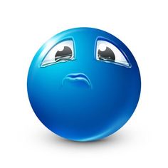 a blue ball with an emoticive face drawn on it's side and eyes wide open