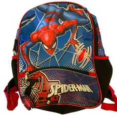 This Brand New And Never Used Marvel Spider-Man Book Bag Backpack Is Large And Roomy! It Is Colorful, Sparkly And Fun For Your Little One, Or It Makes A Great Gift. 11.5” Across 15��” Long 4” Deep One Large Compartment With Zipper One Smaller Compartment In Front With A Spiderman Keychain On Zipper Two Water Bottle Holders Loop For Hanging Up Id Window On The Back Themed Red Backpack, Red Themed Backpack Bag, Red Backpack For School Events, Blue Themed Back-to-school Bag, Red Backpack For School Events At Year End, Red Themed Standard Backpack, Red Backpack For End Of School Year Events, Red Backpack For End-of-school-year Events, Themed Red Travel Backpack