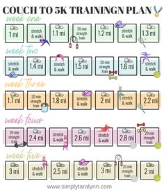 a printable workout plan for kids with the words,'coach to 5k training plan