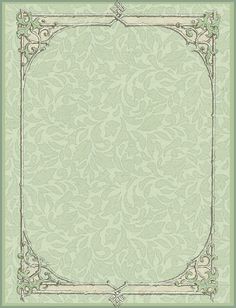 a green and white background with an ornate frame