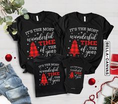 "It's the Most Wonderful Time Of The Year Shirt, Matching Xmas Tees, Santa T-Shirt, Family Shirts, Classic Christmas Shirts For Family Gather Welcome to LunaTeeApparel ☺️ Our shirts are clean, high quality and soft. It is prepared quickly by our boutique Ironing and shipped. Enjoy your shopping It is a pleasure for us to help you with your questions and you can reach us at any time. Please, don't forget to check our size cards. HOW TO ORDER SHIRT 👕 Please, choose your favorite t-shirt color and Black Cotton Holiday Top, Black Cotton Shirt For Holiday, Holiday New Year Cotton T-shirt, Black Christmas Graphic Tee, Black Cotton T-shirt For Holidays, Festive Cotton T-shirt For New Year, Xmas Tees, Text Shirt, Pop Up Window