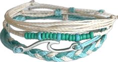 Adjustable Blue Ocean-inspired Friendship Bracelets, Handmade Turquoise Casual Friendship Bracelets, Green Ocean-inspired Beaded Bracelet For Gift, Ocean-inspired Green Beaded Bracelet As Gift, Blue Waxed Cord Friendship Bracelets For Beach, Casual Turquoise Beaded Bracelets, Blue Beachy Friendship Bracelet, Casual Blue Braided Bracelets For Vacation, Casual Blue Braided Bracelet For Vacation