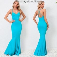 Elegant Spaghetti Open Cross Back Maxi Mermaid Fishtail Formal Long Party Dress Wearing This Flowing Playful Maxi Dress Will Effortlessly Make You Feel Like The Only Woman In The Room. Slinky, Slim Fit Shapes This Jaw-Dropping Dress Offering A Hourglass Silhouette That Is Form Fitted To Accentuate The Waistline, Leading To A Flowing To A Long Maxi Length. Cascading Down To Wide Mermaid Fishtail Hem That Adds A Sophisticated Classy Addition. With Crisscrossing Adjustable Spaghetti Straps And A A Fitted Mermaid Dress With Spaghetti Straps, Stretch Mermaid Dress For Summer Prom, Spaghetti Strap Mermaid Dress For Prom, Summer Stretch Mermaid Dress For Prom, Stretch Summer Mermaid Dress For Prom, Prom Season Mermaid Dress With Spaghetti Straps, Summer Prom Fishtail Dress, Blue Fishtail Dresses For Summer, Blue Fishtail Dress For Summer