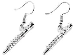 pair of silver tone earrings with dangling hooks