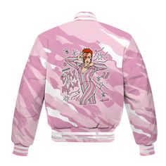 Brand Dunkare Orchid 4s Shirt - Starmans Graphics Colored All Over Print Baseball Varsity Jacket Pop Culture Long Sleeve Outerwear For Streetwear, Punk Style Pink Long Sleeve Outerwear, Winter Character Print Outerwear For Streetwear, Streetwear Outerwear With Character Print, Streetwear Long Sleeve Outerwear With Character Print, Pink Punk Outerwear For Streetwear, Long-sleeve Character Print Streetwear Outerwear, Cotton Outerwear With Character Print And Long Sleeves, Cotton Long Sleeve Outerwear With Character Print