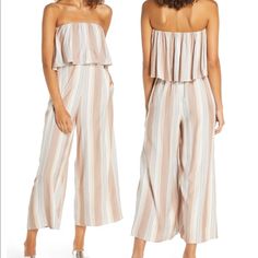 Worn Once! Chic Overall Bottoms For Vacation, Chic Vacation Overalls, Chic Jumpsuits And Rompers For Poolside, Chic Sleeveless Jumpsuit For Poolside, Chic Jumpsuits And Rompers For Poolside And Beach Season, Chic Beachwear Jumpsuits And Rompers, Chic Jumpsuits And Rompers For Beach Season, Chic Strapless Jumpsuit For Beach Season, Strapless Jumpsuit For Beach Season Day Out