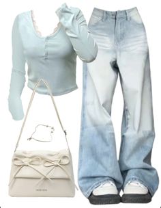 Title: Default Title Cute Outfit Ideas Y2k, Cute Outfits With Baggy Jeans, Fairy Core Tops, Cute Baggy Jeans Outfit, Cute Baggy Outfits, Blue Aesthetic Outfits, Coquette Fashion Outfit, Where To Buy Cute Clothes, White Shirt And Jeans Outfit