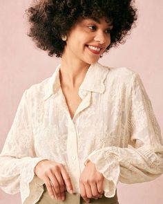 Free shipping on orders over $69. Shop The Beige Lapel Embroidery Long Sleeve Blouse - beige - one size at RIHOAS. Lapel Embroidery, Poet Sleeve, Textured Blouse, Tailored Clothes, Autumn Clothes, Vintage Hippie, Beige Top, Work Wear Women, Embroidery Blouse