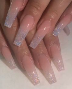 Nails For Birthday Party, Taper Square Acrylic Nails, New Years Acrylic Nails Design, Tapered Nails Acrylic, Clear Ombre Acrylic Nails, Glitter Acrylic Nails, Balarina Nails, Unghie Sfumate, Glitter Nails Acrylic