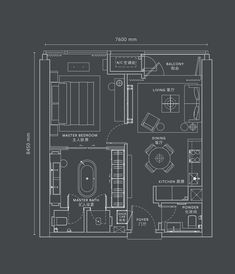 the floor plan for a two bedroom apartment with an attached bathroom, living room and dining area