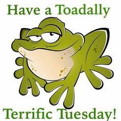 a green frog with the words have a toadly terriic tuesday