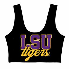 BEST SELLER. Rock this Louisiana State Black Crop Top at all your tailgates. Pair with our LSU Game Day Skirt for the perfect look. Our soft & stretchy fabric makes this top super comfy & cute. You'll never want to take it off! One Size Fits Most. 88% Micropoly, 12% Spandex. Stretchy & soft fabric designed for all day use & long lasting quality. Sublimated Design. Machine wash on cold. Officially Licensed by Lo + Jo Bands. Lsu Game Day, Black Mock Neck Top, Purple Tube Top, Lsu Game, Tie Dye Bandanas, Black Crop Tee, Striped Tube Top, Black Babydoll, Purple Crop Top