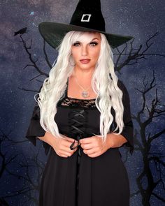 Our three-piece Magick Witch Costume includes a Renaissance Dress, black velour rhinestone buckle witch hat and crescent moon pentagram necklace - everything you need to instantly transform into the cutest witch in all the land! And the cascading tea-length skirt, lace upper arm cuffs and pointed fairy sleeves make the versatile Renaissance dress stylish enough for any occasion! Buy it for Halloween, wear it for everything! Faux corset lace up on the lace-trimmed bodice will conjure up complimen Fairy Sleeves, Moon Pentagram, Upper Arm Cuffs, Plus Size Costume, Tea Length Skirt, Pentagram Necklace, Gothic Witch, Arm Cuffs, Striped Tights