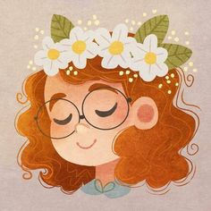 a girl with glasses and flowers in her hair