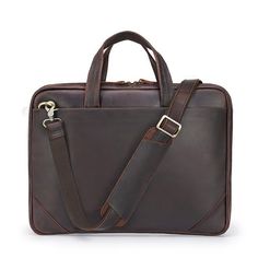 This leather computer bag for men protect your gadgets.To ensure your computer is safe,our men’s leather bag includes a thick protection pocket in the laptop compartment.Business bag for men should include protection for all your gadgets,and our bag offers the best protection.    ITEM FEATURES   - 1 x Front Zipper Compartment (3 x Slot Pockets) - 1 x Main Compartment - 1 x Laptop Compartment - 1 x Back Zipper Compartment - 1 x Back Buckle Compartment - Multiple Slot Pockets - Genuine Leather & Durable - Detachable Shoulder Strap - Fit 15.6" Laptop     🎁🎁🎁The bag will be sent by registered, priority mail with a Woosir free gift.    ITEM DETAILS   *Item Type: Briefcase *Material: Crazy Horse Leather *Size: L41 *W5 *H30(CM) *Color: Dark Brown *Closure Type: Zipper *Style: Vintage    CAR Professional Leather Laptop Bag For Everyday Use, Professional Laptop Bag With Leather Lining For Everyday Use, Classic Leather Laptop Bag With Sleeve, Functional Rectangular Briefcase With Laptop Sleeve, Professional Leather Briefcase With Laptop Sleeve, Professional Brown Laptop Bag For Everyday Use, Leather Business Laptop Shoulder Bag, Business Laptop Shoulder Bag With Leather Lining, Rectangular Leather Backpack With Luggage Sleeve For Business