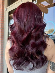 cherry red hair, wine hair, dark red hair Dr Pepper Red Hair, Dark Red Magenta Hair, Dark Ruby Hair Color, Medium Burgundy Hair, Dark Red Hair With Red Highlights, Cheery Red Hair Colour, Red Hair Dye On Brown Hair, Berry Colored Hair, Cherry Coke Dark Red Hair Color Burgundy