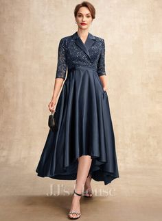 [US$ 169] A-line Collared V-Neck Asymmetrical Satin Lace Mother of the Bride Dress With Sequins (008273278) Aline Mother Of Bride Dress, Winter Mother Of The Bride Dresses Classy, Mother Of The Bride Pantsuits Wedding, Mother Of The Bride Dresses With Pockets, Jj House Mother Of The Bride Dresses, Mother Of The Bride Christmas Wedding, Winter Mother Of The Groom Dresses, Satin Mother Of The Bride Dresses, Winter Mother Of The Bride Dresses