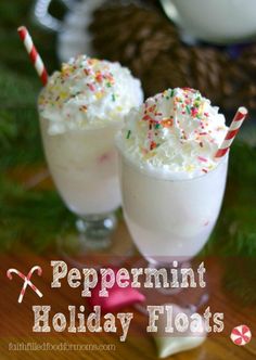 peppermint holiday floats with whipped cream and sprinkles