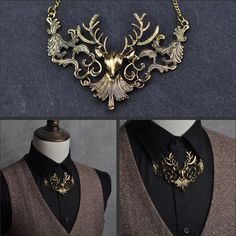 Stag of the Wood Necklace Grooms Necklace, Wedding Casual, Výtvarné Reference, Wood Necklace, Fantasy Jewelry, Fantasy Clothing, Fantasy Fashion, Mode Vintage, Men's Jewelry