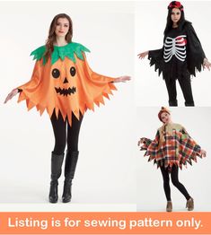 halloween costumes for kids with text stating listing is for sewing pattern only