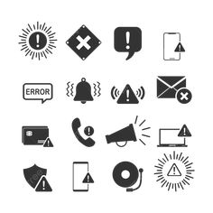 the icons are black and white, including an alarm clock, phone, mailbox, email