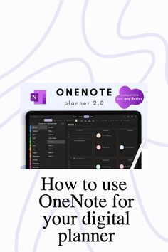 the one note for your digital planner is shown in purple and white with text that reads,