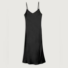 Nwt / Never Worn Oak + Fort Midi Slip Dress In Black. Satin Material And V Neckline. Adjustable Straps Size Large Rich Girl Fashion, Oak Fort, Black Slip Dress, Bubble Hem, Midi Slip Dress, Teal And Grey, Satin Material, Dot Dress, Pretty Dresses