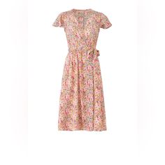 A Colorful Floral Print And Flutter Cap Sleeves Accentuate The Feminine Silhouette Of This Pretty Rebecca Taylor Wrap Dress. Pink Printed Cotton (80% Silk, 20% Cotton). Wrap. Cap Sleeves. V-Neckline. Partially Lined. 42" From Shoulder To Hemline. Imported. Never Been Worn! Size 6. Pink Ditsy Floral Print Knee-length Dress, Pink Knee-length Ditsy Floral Dress, Pink Ditsy Floral Knee-length Dress, Pink Floral Short Sleeve Dress For Daywear, Pink Short Sleeve Floral Dress For Daywear, Feminine Silhouette, Rebecca Taylor, Size 6 Dress, Dress Pink