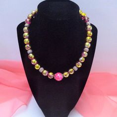 Handmade Choker Necklace. Features Two Toned Round Glass Beads And Shiny Resin Accents. 18" Long With Extender. Beads Choker Necklace, Handmade Choker Necklace, Beads Choker, Handmade Chokers, Vintage Keys, Beaded Choker Necklace, Gold Glass, Beaded Choker, Pink Gold