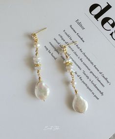 Freshwater Keshi Pearl Earring Pearl Dangle Earring S925 Studs Baroque Pearl Drop Earring Long Pearl Gift for Her - Etsy Freshwater Pearl Earrings Diy, Diy Earrings Pearl, Dangling Pearl Earrings, Keshi Pearl Earrings, Pearl Earrings Designs, Earring Long, Earring Pearl, Natural Pearl Earrings, Beads Craft Jewelry