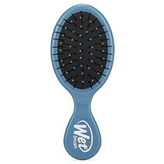 Meet The Mini Detangler An on-the-go brush that helps hair stay strong and healthy! The Mini Detangler gently loosens knots, on wet or dry hair, without pulling or snagging. The moment you use it, you'll feel the difference, and never want to try another hairbrush again. Blue Hairbrush, Elemental Blue, Dark Blue Hair, Detangling Hair, Travel Hairstyles, Detangling Hair Brush, Unruly Hair, Grande Cosmetics, Detangling Brush