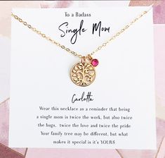 Single mom pregnancy announcement - Single Mom Gift Necklace - Present for Single Mother - Super Mom - Tough Time Gift - Encouragement Gift by Reflection of Memories Family Tree necklace personalized with the birthstone(s) of your choice. * * * * * PRODUCT DETAILS * * * * * * * Family Tree Charm 16 x 14mm * Birthstone charm 4mm aprox each * Chain: cable, 1.5mm wide Thank you for supporting our small business! Pregnancy Announcement Single Mom, Single Mom Pregnancy, Single Mom Pregnancy Announcement, Mom Pregnancy Announcement, Single Mom Gifts, Meaningful Necklace, Encouragement Gift, Family Tree Necklace, Single Mother