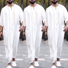 muslim men thobe kaftan eid ramadan outfit Short Sleeve Kurta For Eid Festive Occasion, Casual Dabka Sets For Eid, Casual Dabka Kurta For Summer, Casual Summer Kurta With Dabka Details, Casual Short Sleeve Thobe For Eid, Elegant Short Sleeve Kaftan For Eid, Casual White Long Sleeve Thobe, Festive White Thobe For Eid, Casual Kurta For Eid