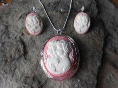 CLEARANCE -Cameo Locket & French Lever Back Earrings Set- Sisters, Mother Daughter - Generations - F Pink Jewelry Sets For Mother's Day, Silver Cameo Earrings As A Gift, Mother's Day Engraved Pink Jewelry, Pink Locket Jewelry For Mother's Day, Mother's Day Pink Locket Jewelry, Pink Cameo Jewelry For Wedding, Silver Cameo Jewelry For Anniversary, Sterling Silver Cameo Jewelry For Gift, Sterling Silver Cameo Jewelry For Anniversary