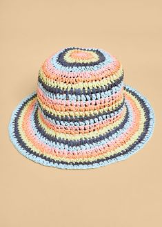 Stripes style up the summery look of our straw bucket hat. Summer Boater Hat For Spring Picnic, Spring Summer Boater Hat For Picnic, Summer Bucket Straw Hat For Picnic, Summer Bucket Hat For Picnic, Summer Picnic Straw Bucket Hat, Multicolor Bucket Straw Hat For Spring, Lightweight Casual Straw Bucket Hat, Spring Bucket Hat Made Of Straw, Bohemian Straw Bucket Hat For Spring